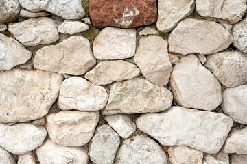 Panorama stone wall for background design. A backing with natural stones for branding, calendar, postcard, screensaver, wallpaper, poster, banner, cover, website. A place for your design or text