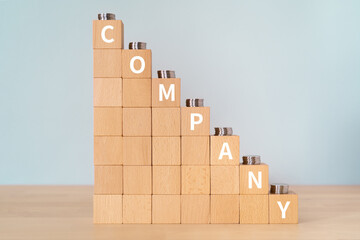 会社のイメージ｜「COMPANY」と書かれた積み木とコイン