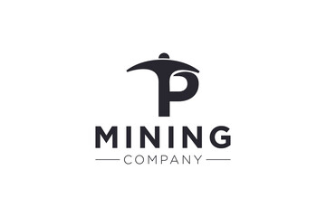 Letter P Mining logo icon design template vector illustration