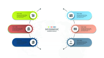 Basic circle infographic template with 6 steps, process or options, process chart, Used for process diagram, presentations, workflow layout, flow chart, infograph. Vector eps10 illustration.