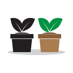 Flowerpot leaves, great design for any purposes. Plant leaf sign. Logo symbol. Vector illustration. stock image. 