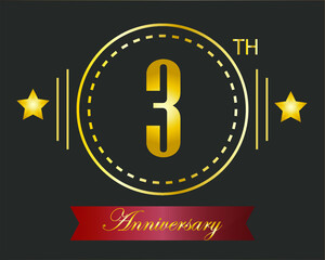 3th golden anniversary logo with ring and star golden. vector illustration