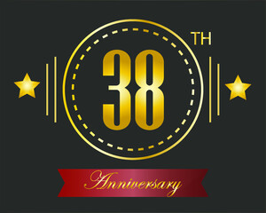 38th golden anniversary logo with ring and star golden. vector illustration