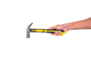 holding hands and hammering nails  isolated on white background