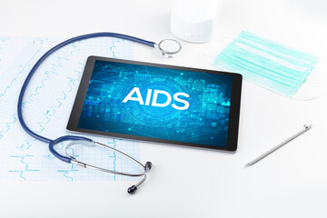 Close-up view of a tablet pc with medical abbreviation