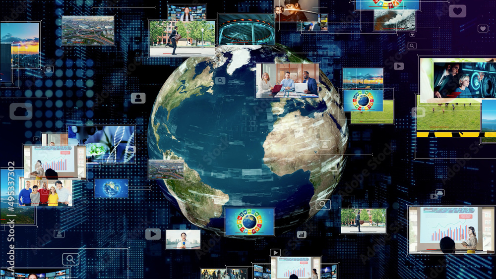 Poster International broadcasting concept. Video distribution service. Streaming video. communication network. 