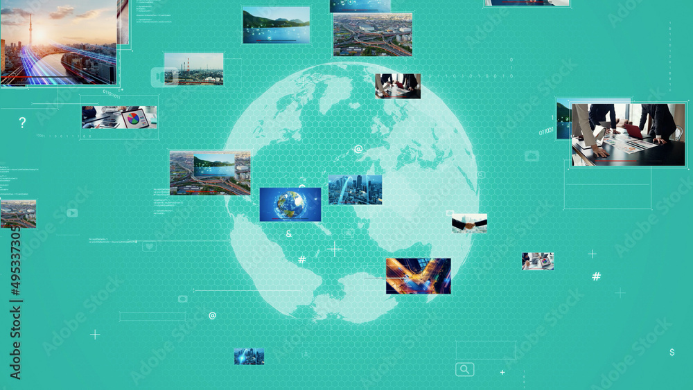 Poster international broadcasting concept. video distribution service. streaming video. communication netwo