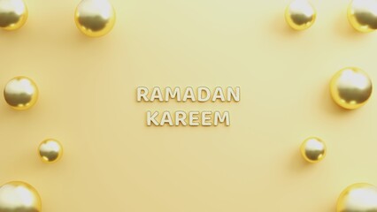 text ramadan on gold background with realistic balloons gold. copy space gold background. 3d illustration rendering