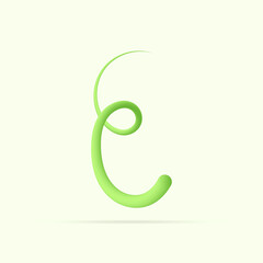 E letter made with green plant. Vector hand draw natural font for ecology logo, herbal elements, green concepts design etc.