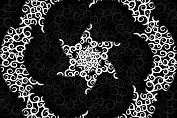 seamless Black and white caleidoscope gradient flower art pattern of indonesian traditional tenun batik ethnic dayak ornament for wallpaper ads background sticker or clothing
