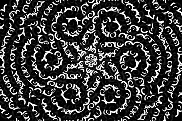 seamless Black and white caleidoscope gradient flower art pattern of indonesian traditional tenun batik ethnic dayak ornament for wallpaper ads background sticker or clothing
