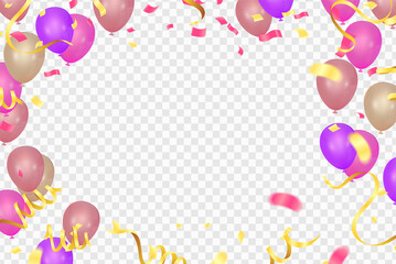 holiday decorations, New Birthday celebration with ribbon balloon background vector Illustration with confetti for parties or celebrations
