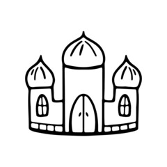 Temple in doodle style for different types of decoration, postcards, stickers. 