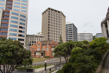 Obraz na płótnie Canvas Typical view of Wellington City Center in New Zealand.