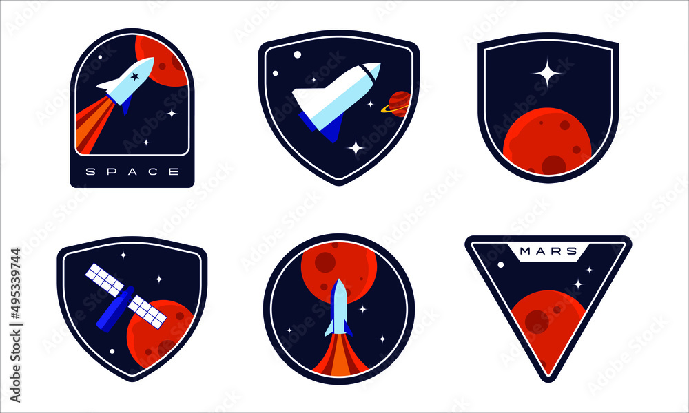 Wall mural set of space badges, patches, emblems, badges and labels. galaxy exploration and astronaut mission v