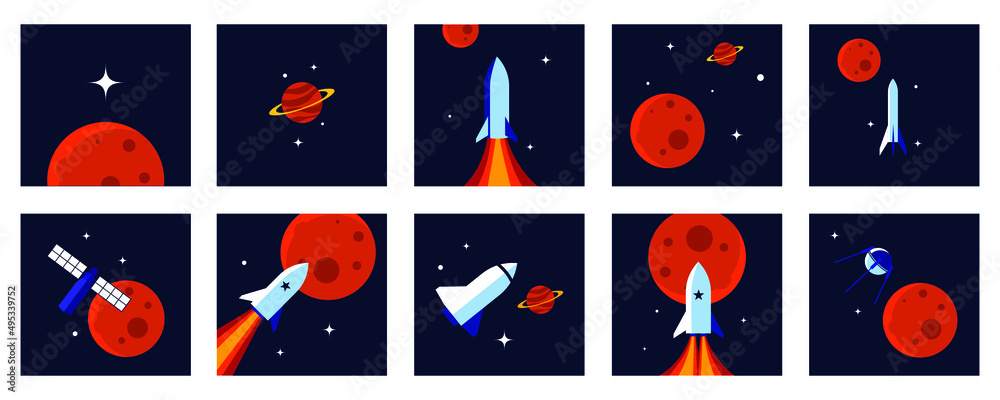 Wall mural set of space badges, patches, emblems, badges and labels. galaxy exploration and astronaut mission v