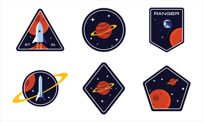 Set of space badges, patches, emblems, badges and labels. galaxy exploration and astronaut mission vector design. © freeject.net
