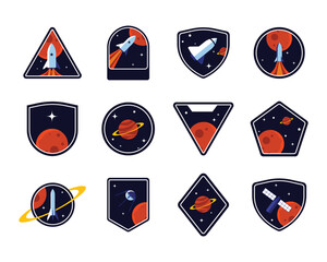 Set of space badges, patches, emblems, badges and labels. galaxy exploration and astronaut mission vector design. © freeject.net