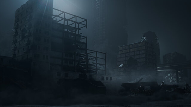 Post-Apocalyptic Urban Wasteland. Atmospheric Disaster concept.