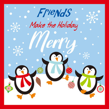 christmas card with cute penguins