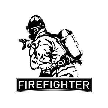 firefighter illustration sketch design icon logo vector