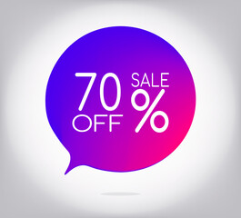 70% off gray gradient banner. Vector illustration label, colorful gradient label design or color transition for your modern design discount campaign promotion