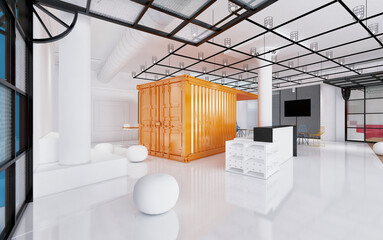 Rest area in the office in bright colors in modern style .3d rendering , illustration