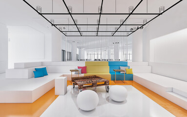 Rest area in the office in bright colors in modern style .3d rendering , illustration