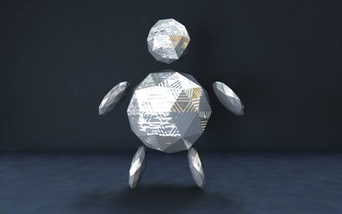 Square shape shiny surface steel robot.,3d rendering , illustration