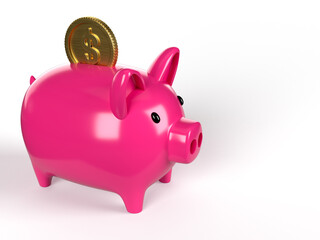 Piggy bank and gold coins with dollar sign. Money saving, profit, investment concept. 3D Rendering