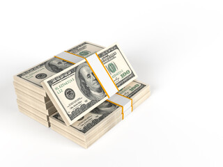 Dollars stack. money saving, profit, investment, reward concept. 3d Rendering