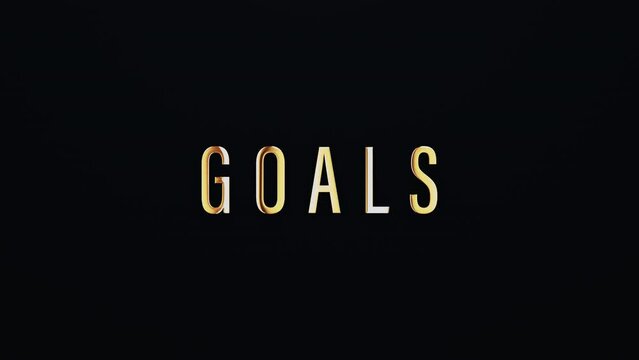 GOALS text word gold light. Goals effect element for Cinema trailer, Sales Marketing title banner. Old Gaming Console Style
