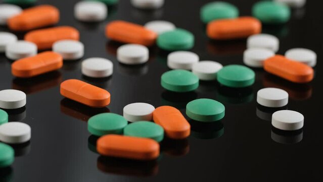 Pills rotating. Medicine, pills and tablets.Close-up View Medical Pills.