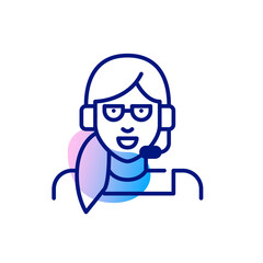 Young woman working as a telemarketing manager. Pixel perfect, editable stroke, fun color icon