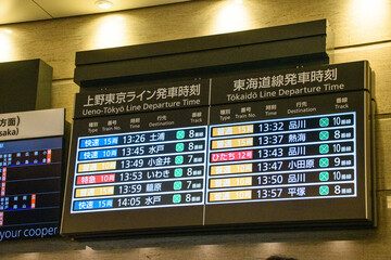 東京駅の電光掲示板、時刻表