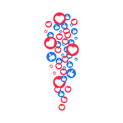 Likes hearts and thumbs flying up for stories and live streams. Like and thumbs icons for social media ui. Vector illlustration isolated in white background