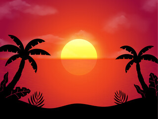 Fototapeta na wymiar Summer Sunset Landscape Banner