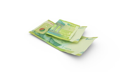 3D rendering of Double 10000 Iranian rial notes with shadows 