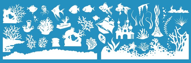 Vector set of isolated aquarium decoration element