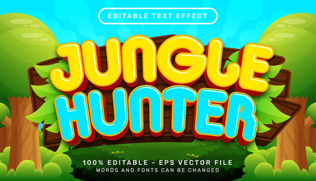 jungle hunter 3d text effect and editable text effect with leaf illustration