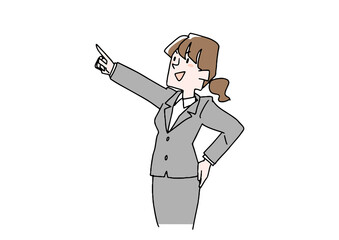 上を目指しているビジネスウーマン　コミカルな手書きの人物　ベクター、線画にカラー