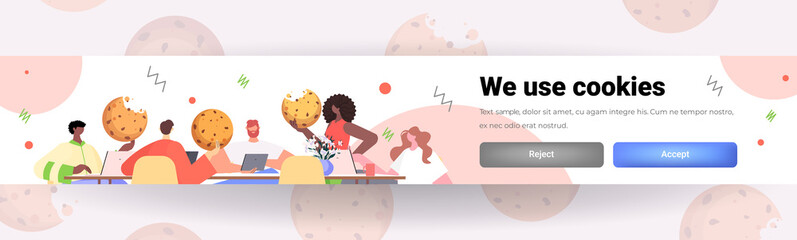 people holding cookie protection of personal information internet web pop up we use cookies policy notification