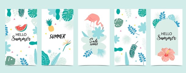 summer sale background for social media story with flamingo - obrazy, fototapety, plakaty