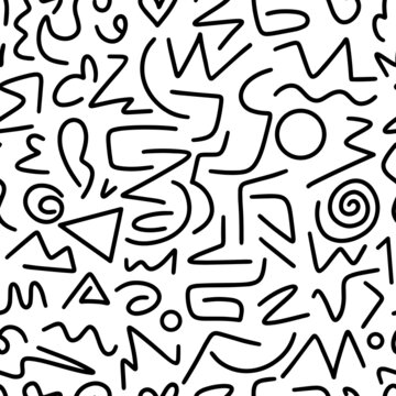 abstract black and white seamless pattern of black lines, background, stripes, circles, doodle spirals. hand drawn abstract background from lines. Hand drawn ink drawing and texture