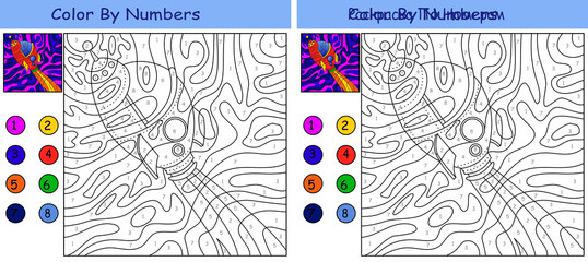 children's educational game. coloring by numbers. rocket in space.