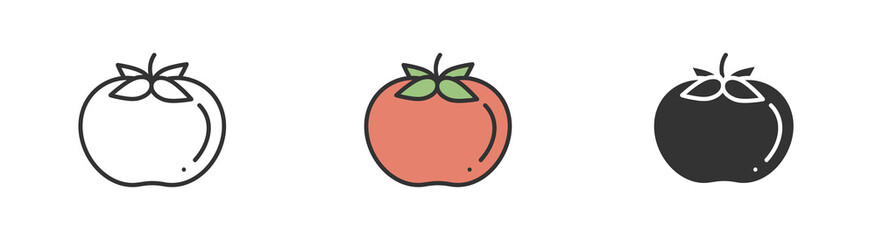 Simple minimalism tomato icons in modern style for web apps. Outline, colorful and glyph vector flat illustration