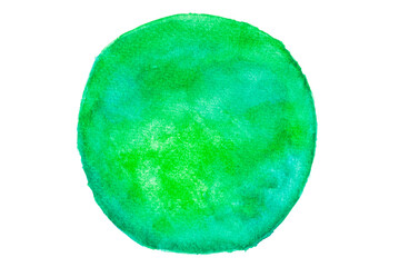 Cutout hand painting green and blue watercolor circle element. Art and Craft product. Handmade painting design element.
