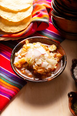 Pozole Rojo. Traditional mexican stew very popular in mexico and neighboring countries. Made from cacahuazintle with meat and various other ingredients depending on the region.