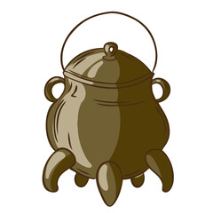  Witch's metal cauldron for a fire. Vector illustration in hand drawn style