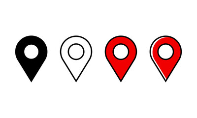 Map locator pin icon set. Locator marketr icon collection in solid, outlined, color outlined and lineal style. Perfect for map app design element.